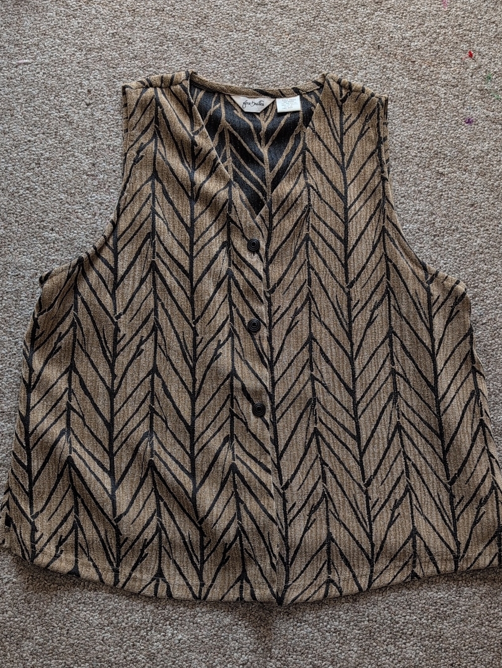 Bamboo Print Tan Patterned Sleeveless Button Down Vest